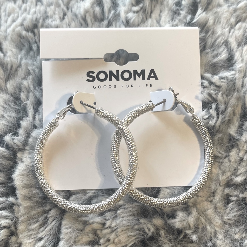 New Shiny Silver Hoop Earrings By Sonoma 13$